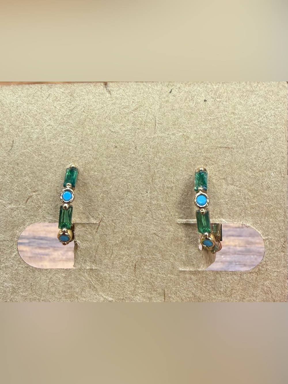 Gold-tone Hoop Earrings with Emerald and Turquoise Gemstones